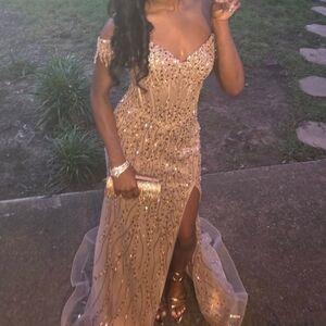 Dazzling Mocha Gold Sequin Prom Dress
